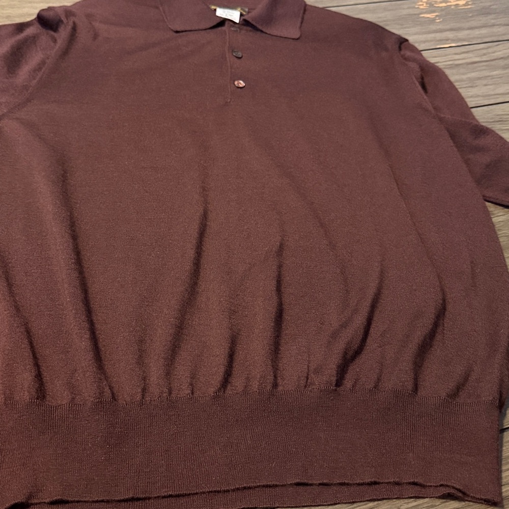 Loro Piana Chocolate Brown Cashmere Silk Long Sleeve Lightweight Polo Sweater - Picture 2 of 12